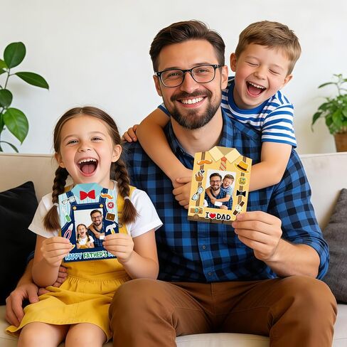 Sereliy 24 Set Father's Day Picture Frame Crafts Kits, Father's Day Shirt Standing Paper DIY Photo Frames for Party Gifts Supplies (Dad.24) in Kuwait