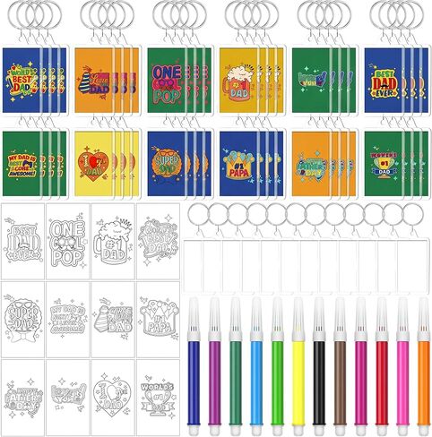 Gerrii 48 Pcs Acrylic Father's Day Keychains Crafts Bulk Color Your Own Dad Keychains DIY Best Dad Ever Paper Crafts Gifts Kit for Kid Classroom Home Activities in Saudi Arabia