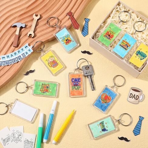 Gerrii 48 Pcs Acrylic Father's Day Keychains Crafts Bulk Color Your Own Dad Keychains DIY Best Dad Ever Paper Crafts Gifts Kit for Kid Classroom Home Activities in Saudi Arabia