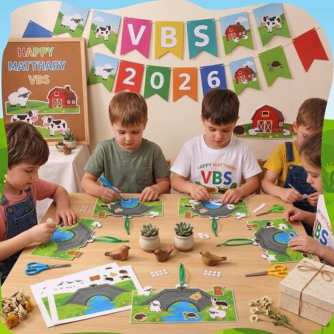MotiMind 24 حزمة 2026 مجموعات الحرف جزيرة الزمرد لVbs 7.87 بوصة الريف الرعوي شنقا الديكور مع ملصقات الحيوانات موضوع المزرعة مجموعة الحرف اليدوية لمدرسة الأحد الكنيسة DIY هدية شنقا الديكور in Kuwait