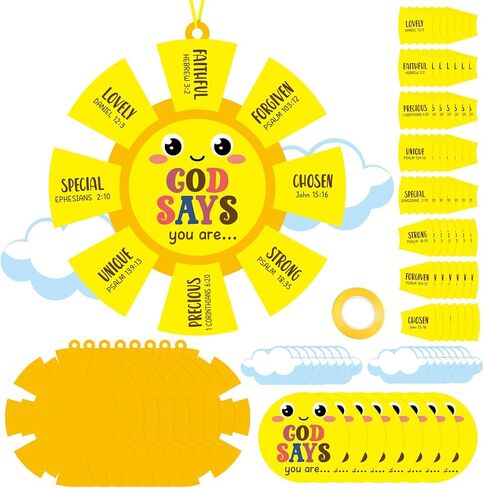 24 Sets Sunday School Crafts for Kids DIY God Says You Are Sun Paper Craft Kit Religious Christian Bible Hanging Ornaments with Stickers for Church VBS Home School Classroom Faith Activities Gifts in Kuwait