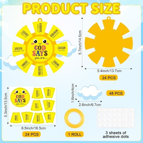 24 Sets Sunday School Crafts for Kids DIY God Says You Are Sun Paper Craft Kit Religious Christian Bible Hanging Ornaments with Stickers for Church VBS Home School Classroom Faith Activities Gifts in Kuwait
