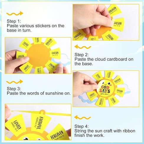 24 Sets Sunday School Crafts for Kids DIY God Says You Are Sun Paper Craft Kit Religious Christian Bible Hanging Ornaments with Stickers for Church VBS Home School Classroom Faith Activities Gifts in Kuwait