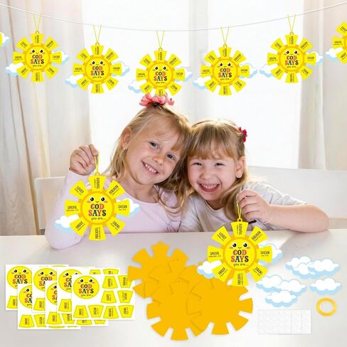 24 Sets Sunday School Crafts for Kids DIY God Says You Are Sun Paper Craft Kit Religious Christian Bible Hanging Ornaments with Stickers for Church VBS Home School Classroom Faith Activities Gifts in Kuwait