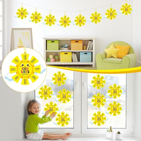 24 Sets Sunday School Crafts for Kids DIY God Says You Are Sun Paper Craft Kit Religious Christian Bible Hanging Ornaments with Stickers for Church VBS Home School Classroom Faith Activities Gifts in Kuwait