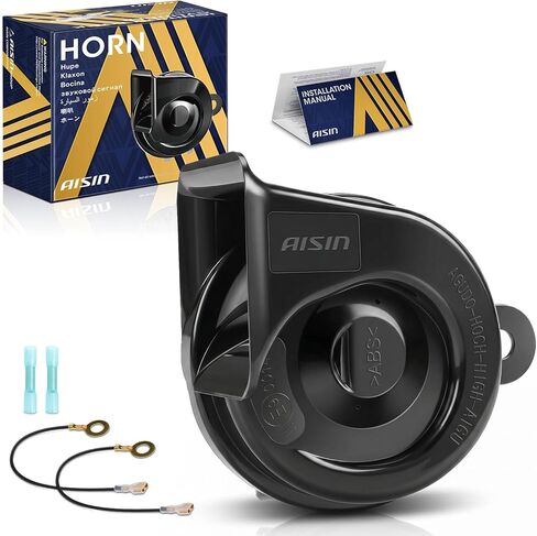 AISIN AFTERMARKET HORAZ-00001 قرن حلزون كهربائي عالي النغمة عالمي - متوافق مع سيارات الركاب والمركبات على الطرق الوعرة والدراجات النارية والشاحنات والمركبات التجارية - 110 ديسيبل 12 فولت 4 أمبير 80 مم in Kuwait
