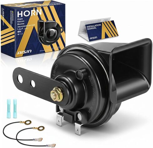 AISIN AFTERMARKET HORAZ-00001 قرن حلزون كهربائي عالي النغمة عالمي - متوافق مع سيارات الركاب والمركبات على الطرق الوعرة والدراجات النارية والشاحنات والمركبات التجارية - 110 ديسيبل 12 فولت 4 أمبير 80 مم in Kuwait