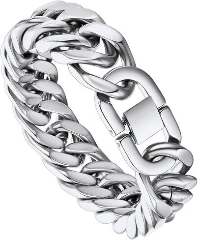 ChainsPro Miami Cuban Link Chain Bracelet for Men, 8/12/17mm, 7.5/8.3/9inch, 316L Stainless Steel/18K Gold Plated/Black Hip Hop Bracelets for Father Husband No Tarnish Bracelet- Send Gift Box in Saudi Arabia