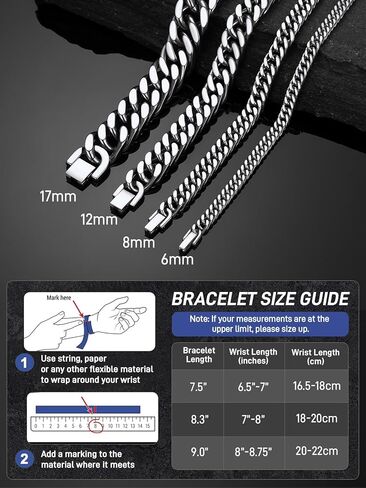 ChainsPro Miami Cuban Link Chain Bracelet for Men, 8/12/17mm, 7.5/8.3/9inch, 316L Stainless Steel/18K Gold Plated/Black Hip Hop Bracelets for Father Husband No Tarnish Bracelet- Send Gift Box in Saudi Arabia