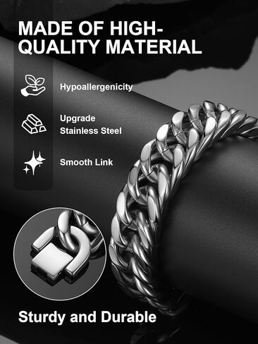 ChainsPro Miami Cuban Link Chain Bracelet for Men, 8/12/17mm, 7.5/8.3/9inch, 316L Stainless Steel/18K Gold Plated/Black Hip Hop Bracelets for Father Husband No Tarnish Bracelet- Send Gift Box in Saudi Arabia