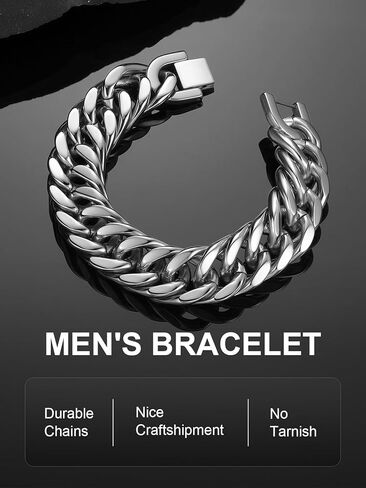 ChainsPro Miami Cuban Link Chain Bracelet for Men, 8/12/17mm, 7.5/8.3/9inch, 316L Stainless Steel/18K Gold Plated/Black Hip Hop Bracelets for Father Husband No Tarnish Bracelet- Send Gift Box in Saudi Arabia