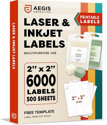 2" X 2" Square Printable Labels for Inkjet and Laser Printers - 30 Sheets, 360 Matte White Custom Stickers for Business Logos, QR Code Stickers, Product Labeling - Aegis Adhesives Template S002A in Kuwait