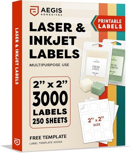 2" X 2" Square Printable Labels for Inkjet and Laser Printers - 30 Sheets, 360 Matte White Custom Stickers for Business Logos, QR Code Stickers, Product Labeling - Aegis Adhesives Template S002A in Kuwait