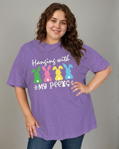 Plus Size Easter Shirts for Women Funny Bunny Rabbit Graphic T-Shirt Easter Holiday Short Sleeve Tee Tops in Saudi Arabia