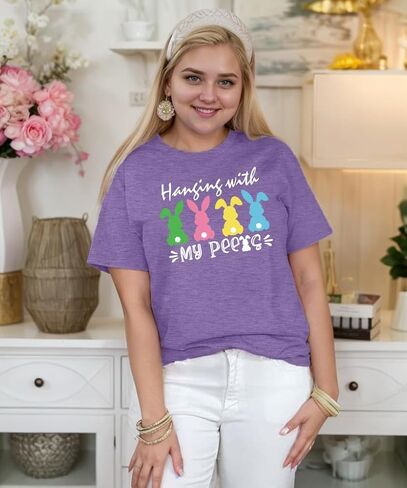 Plus Size Easter Shirts for Women Funny Bunny Rabbit Graphic T-Shirt Easter Holiday Short Sleeve Tee Tops in Saudi Arabia