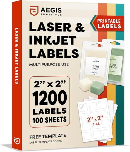 2" X 2" Square Printable Labels for Inkjet and Laser Printers - 30 Sheets, 360 Matte White Custom Stickers for Business Logos, QR Code Stickers, Product Labeling - Aegis Adhesives Template S002A in Kuwait