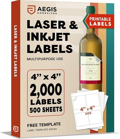 4" X 4" Square Printable Labels for Inkjet and Laser Printers - 30 Sheets, 120 Matte White Custom Stickers for Business Logos, QR Code Stickers, Product Labeling - Aegis Adhesives Template S004A in Kuwait