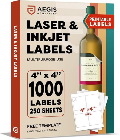 4" X 4" Square Printable Labels for Inkjet and Laser Printers - 30 Sheets, 120 Matte White Custom Stickers for Business Logos, QR Code Stickers, Product Labeling - Aegis Adhesives Template S004A in Saudi Arabia