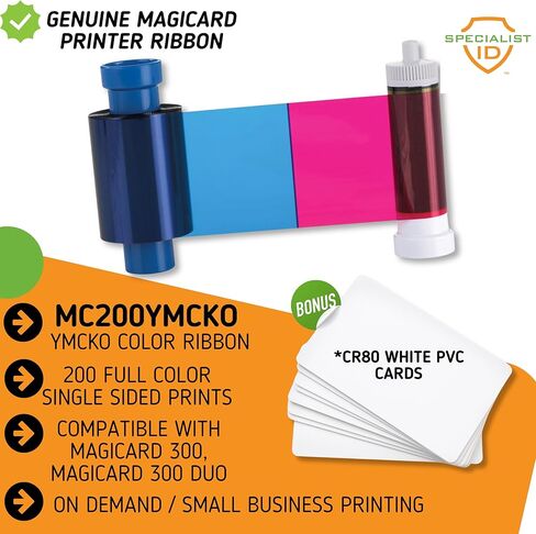 2 Pack - Magicard MC200YMCKO/2 Dye Film for 300 Series ID Card Printer - 200 Print YMCKO Full Color Ribbon and Cleaning Spool with 20 Specialist ID Test Cards MC200YMCKO for USA Usage in Kuwait