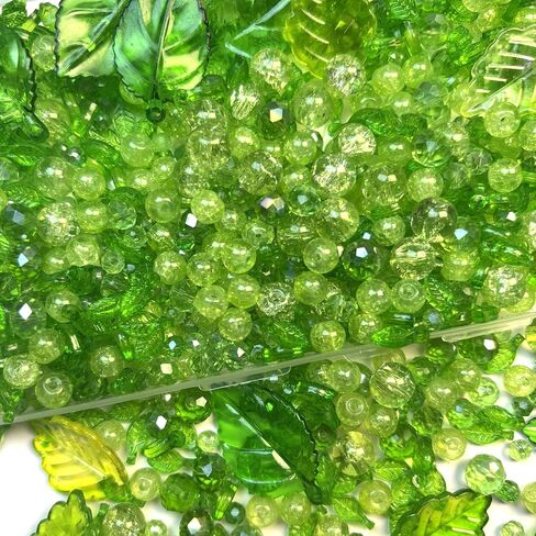 1000pcs Green Glass Beads for Jewelry Making, Round Crackle Facted Leaf Crystal Beads for Plant DIY Bracelet Necklace Earring Craft Kit with Organizer Box, Acrylic Leaf in Saudi Arabia