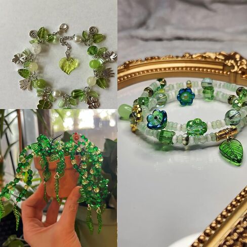1000pcs Green Glass Beads for Jewelry Making, Round Crackle Facted Leaf Crystal Beads for Plant DIY Bracelet Necklace Earring Craft Kit with Organizer Box, Acrylic Leaf in Saudi Arabia