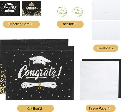 YANGTE 2 Pack 13" Large Graduation Gift Bags with Tissue Paper and Cards, Reusable Non-Woven Graduation Bags with Handle, Congrats Grad Gift Wrap Bags for High School, College in Saudi Arabia