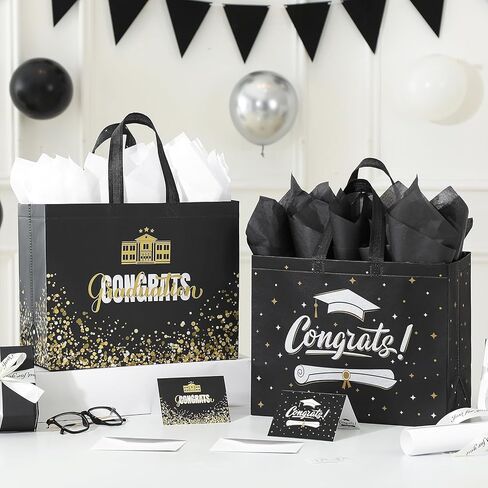 YANGTE 2 Pack 13" Large Graduation Gift Bags with Tissue Paper and Cards, Reusable Non-Woven Graduation Bags with Handle, Congrats Grad Gift Wrap Bags for High School, College in Saudi Arabia