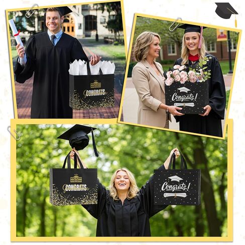 YANGTE 2 Pack 13" Large Graduation Gift Bags with Tissue Paper and Cards, Reusable Non-Woven Graduation Bags with Handle, Congrats Grad Gift Wrap Bags for High School, College in Saudi Arabia