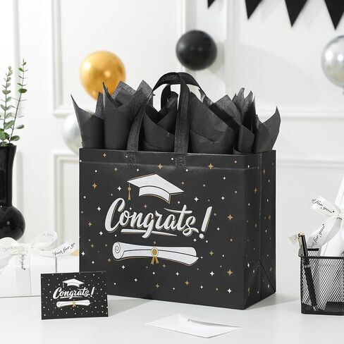 YANGTE 2 Pack 13" Large Graduation Gift Bags with Tissue Paper and Cards, Reusable Non-Woven Graduation Bags with Handle, Congrats Grad Gift Wrap Bags for High School, College in Saudi Arabia