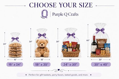 أكياس سلة شفافة من Purple Q Crafts، 20 عبوة كبيرة من غلاف السيلوفان الشفاف للسلال والهدايا، مقاس 60.96 سم × 76.2 سم، بسمك 1.5 مل (20) in Kuwait