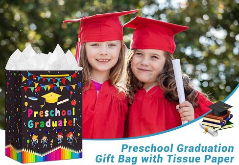 JUESMOS Preschool Graduation Gift Bag with Tissue Paper 13'' Class of 2026 Graduation Gift Bag with Handles for Kids Large Graduations Wrapping Paper Bags for Preschool PreK Boys Girls Party Supplies in Kuwait