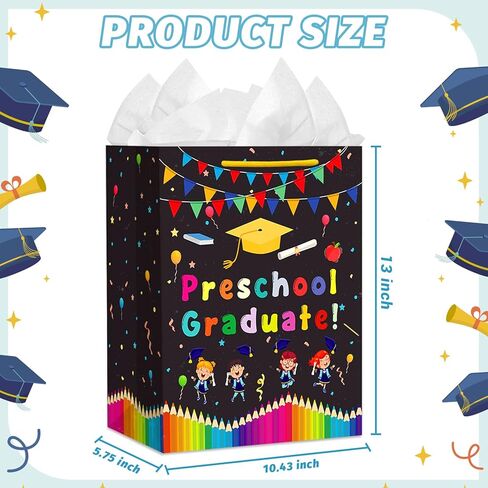 JUESMOS Preschool Graduation Gift Bag with Tissue Paper 13'' Class of 2026 Graduation Gift Bag with Handles for Kids Large Graduations Wrapping Paper Bags for Preschool PreK Boys Girls Party Supplies in Kuwait