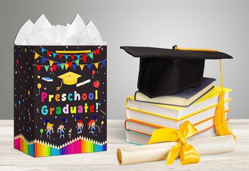 JUESMOS Preschool Graduation Gift Bag with Tissue Paper 13'' Class of 2026 Graduation Gift Bag with Handles for Kids Large Graduations Wrapping Paper Bags for Preschool PreK Boys Girls Party Supplies in Kuwait
