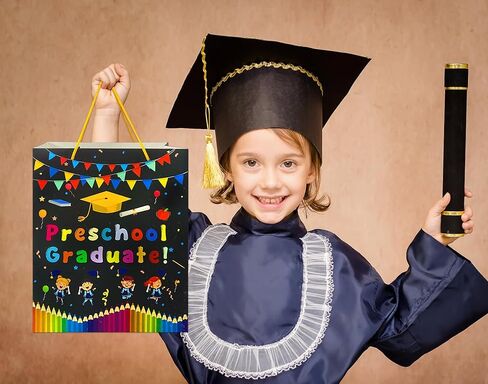 JUESMOS Preschool Graduation Gift Bag with Tissue Paper 13'' Class of 2026 Graduation Gift Bag with Handles for Kids Large Graduations Wrapping Paper Bags for Preschool PreK Boys Girls Party Supplies in Kuwait