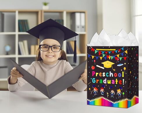 JUESMOS Preschool Graduation Gift Bag with Tissue Paper 13'' Class of 2026 Graduation Gift Bag with Handles for Kids Large Graduations Wrapping Paper Bags for Preschool PreK Boys Girls Party Supplies in Kuwait