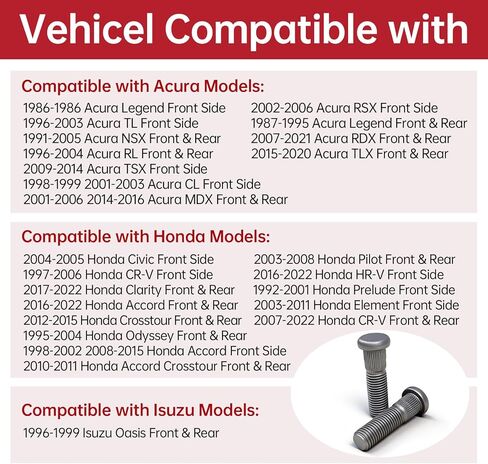 10 Pack 610-360 Wheel Lug Stud- M12x1.5 for Honda Civic Accord Crosstour Odyssey CR-V Pilot Element Clarity HR-V, Acura MDX TL RL TLX RDX, Isuzu Oasis Replaces 90113S84901 in Saudi Arabia