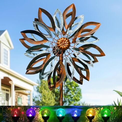 LimeHill Solar Wind Spinners Outdoor, Metal Large Wind Spinner with Stake, Garden Spinner Windmill for Yard, Gift for Family Friends (22" W x 87" H) in Saudi Arabia
