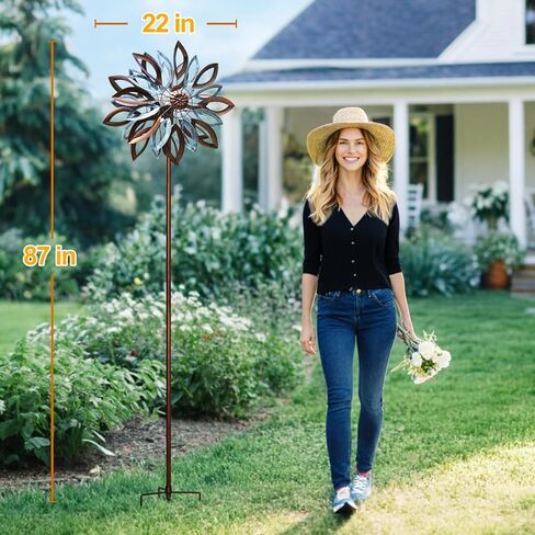 LimeHill Solar Wind Spinners Outdoor, Metal Large Wind Spinner with Stake, Garden Spinner Windmill for Yard, Gift for Family Friends (22" W x 87" H) in Saudi Arabia