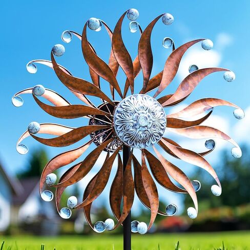 LimeHill Solar Wind Spinners Outdoor, Metal Large Wind Spinner with Stake, Garden Spinner Windmill for Yard, Gift for Family Friends (22" W x 87" H) in Saudi Arabia