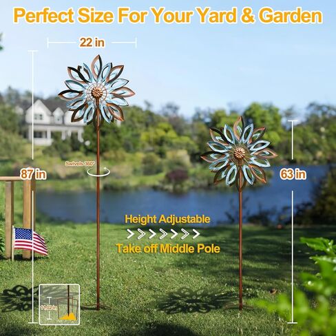 LimeHill Solar Wind Spinners Outdoor, Metal Large Wind Spinner with Stake, Garden Spinner Windmill for Yard, Gift for Family Friends (22" W x 87" H) in Saudi Arabia