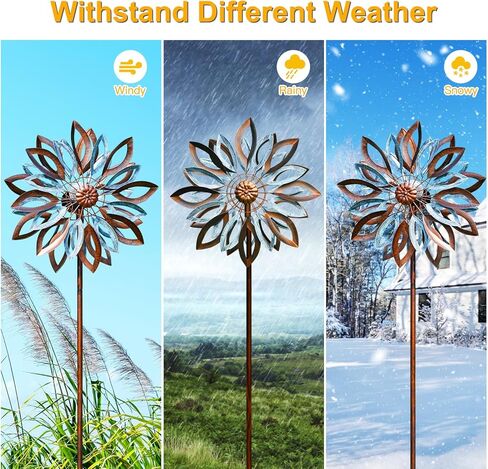 LimeHill Solar Wind Spinners Outdoor, Metal Large Wind Spinner with Stake, Garden Spinner Windmill for Yard, Gift for Family Friends (22" W x 87" H) in Saudi Arabia