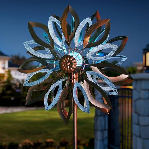 LimeHill Solar Wind Spinners Outdoor, Metal Large Wind Spinner with Stake, Garden Spinner Windmill for Yard, Gift for Family Friends (22" W x 87" H) in Saudi Arabia