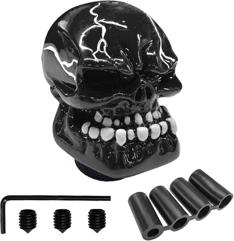 Skull Car Gear Shift Knob, Resin Big Tooth Skull Transmissions Shifting Lever Handle with Adapters, Vehicle Stick Shifter Decoration Accessories for Most Manual Automatic Cars (Black) in Saudi Arabia