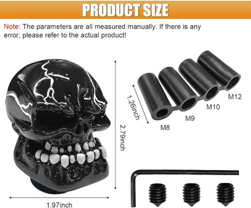 Skull Car Gear Shift Knob, Resin Big Tooth Skull Transmissions Shifting Lever Handle with Adapters, Vehicle Stick Shifter Decoration Accessories for Most Manual Automatic Cars (Black) in Saudi Arabia