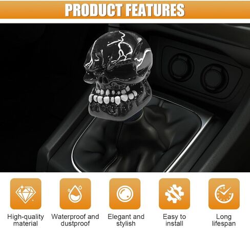 Skull Car Gear Shift Knob, Resin Big Tooth Skull Transmissions Shifting Lever Handle with Adapters, Vehicle Stick Shifter Decoration Accessories for Most Manual Automatic Cars (Black) in Saudi Arabia