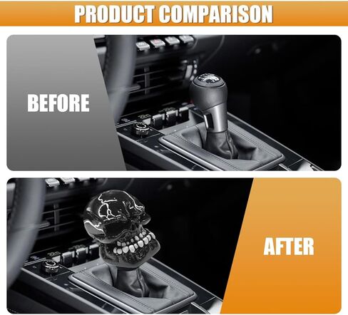 Skull Car Gear Shift Knob, Resin Big Tooth Skull Transmissions Shifting Lever Handle with Adapters, Vehicle Stick Shifter Decoration Accessories for Most Manual Automatic Cars (Black) in Saudi Arabia
