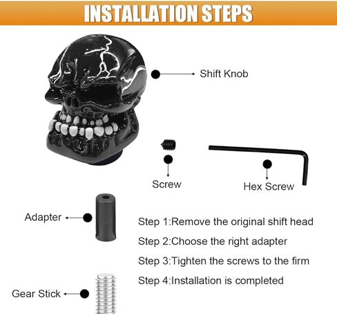 Skull Car Gear Shift Knob, Resin Big Tooth Skull Transmissions Shifting Lever Handle with Adapters, Vehicle Stick Shifter Decoration Accessories for Most Manual Automatic Cars (Black) in Saudi Arabia