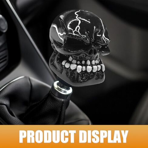 Skull Car Gear Shift Knob, Resin Big Tooth Skull Transmissions Shifting Lever Handle with Adapters, Vehicle Stick Shifter Decoration Accessories for Most Manual Automatic Cars (Black) in Saudi Arabia