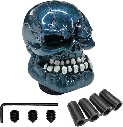 Skull Car Gear Shift Knob, Resin Big Tooth Skull Transmissions Shifting Lever Handle with Adapters, Vehicle Stick Shifter Decoration Accessories for Most Manual Automatic Cars (Black) in Saudi Arabia