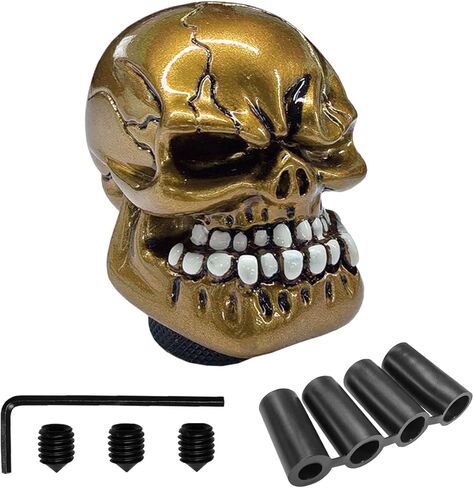Skull Car Gear Shift Knob, Resin Big Tooth Skull Transmissions Shifting Lever Handle with Adapters, Vehicle Stick Shifter Decoration Accessories for Most Manual Automatic Cars (Black) in Saudi Arabia